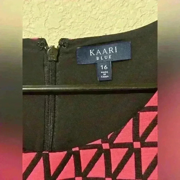 Kaari Blue Pink & Black Geometric Jacquard Sleeveless Fit & Flare Dress Punk 12 - Picture 5 of 6